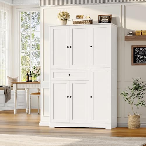 HOSTACK 68" Tall Kitchen Pantry Storage Cabinet with Doors and Shelves, White W23162