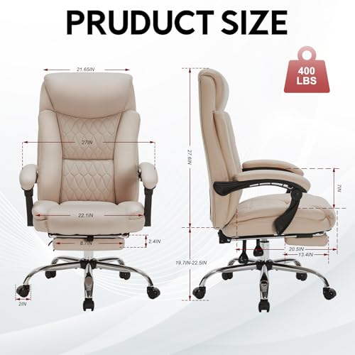 Reclining Executive Office Chair with Foot Rest for Heavy People, Khaki L77641