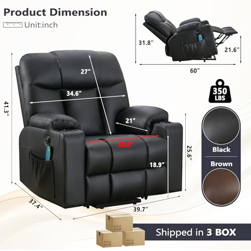 ANJ Large Power Lift Recliner Chair with Massage and Heat for Elderly, Camel Z8802