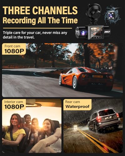 iiwey Dash Cam 1080P Three Channels IR Night Vision Car Camera R4427
