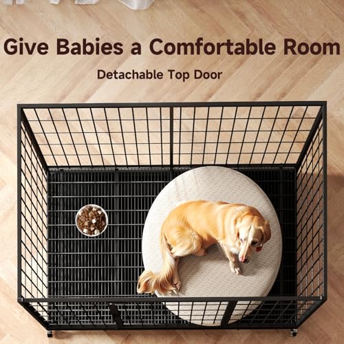 48 Inch Heavy Duty Dog Crate with Wheels and Double Door A25580