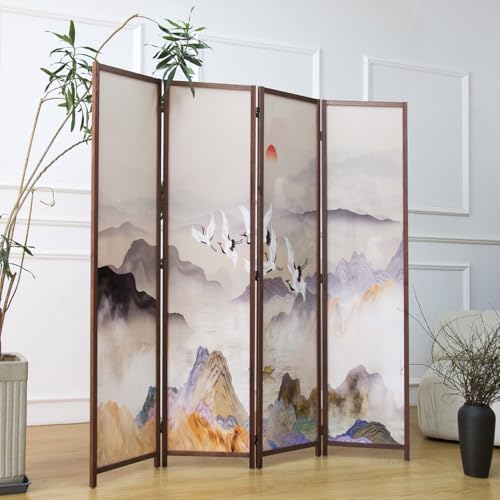 6 Panel Room Divider Screen, Double Faced, Mountain Landscape, 67" H x 94.5" W B114