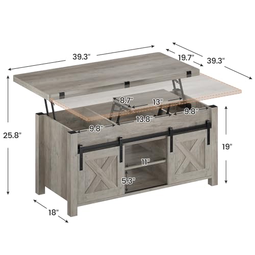 SEDETA Lift Top Coffee Table with Storage, Convertible Dining Table, Grey M719