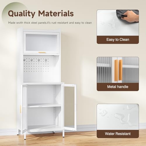 Letaya Kitchen Pantry Cabinet with Storage, Tall Bakers Rack, White R80833