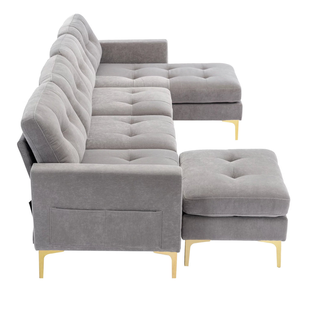 Soges U-Shaped Sectional Sofa with Ottoman, Gray, 110"x54" O53345