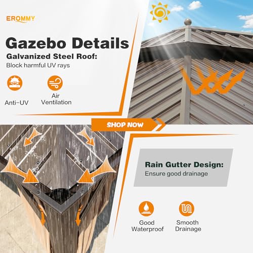 EROMMY 14'x20' Hardtop Gazebo Double Roof Galvanized Steel Outdoor Pavilion G3084