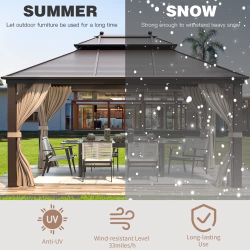 EROMMY 14'x20' Hardtop Gazebo Double Roof Galvanized Steel Outdoor Pavilion G3084