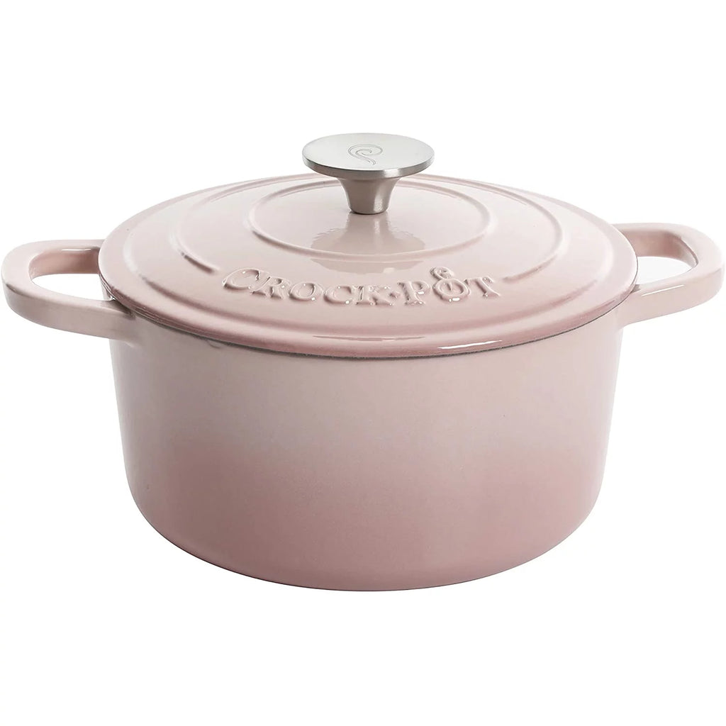 Crock-Pot 5 Quart Round Enamel Cast Iron Covered Dutch Oven Cooker, Blush Pink