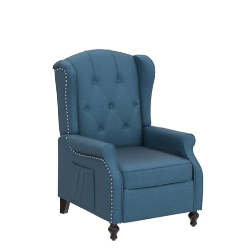 Wingback Recliner Chair with Massage and Heat, Tufted Fabric, Wooden Legs D91574