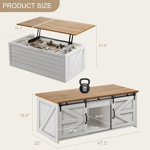Farmhouse Lift Top Coffee Table with Storage, 48 Inch White C8240