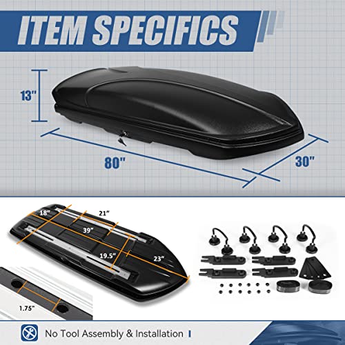 Auto Dynasty Hard Shell Roof Top Car Storage Cargo Carrier, Glossy Black L344