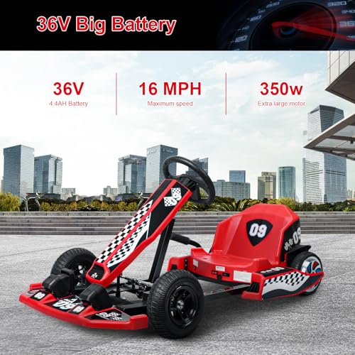 Electric Drift Kart for Kids, 36V Adjustable Ride On Toy, 350W Motor S5424