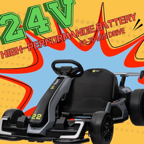 KerryYoo K61 Electric Drift Kart for Kids, 24V Ride On Toy with Adjustable Seat, Blue R5418