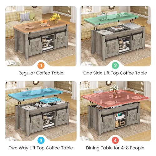 SEDETA Lift Top Coffee Table with Storage, Convertible Dining Table, Grey M719