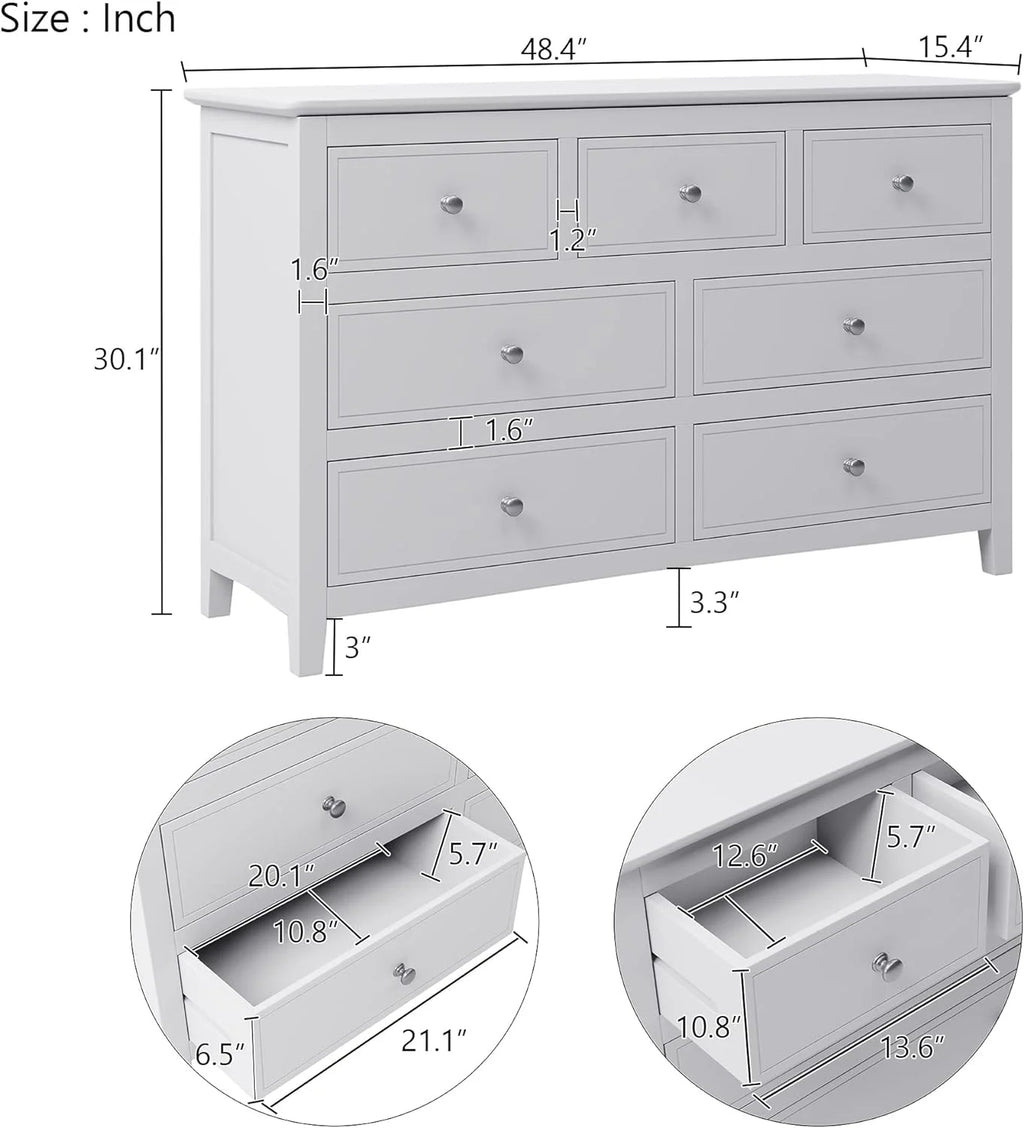 3 Piece Bedroom Set with Queen Bed, Nightstand & Dresser, White B7106