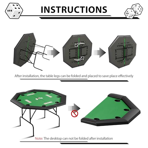 Octagon Poker Table with Metal Legs and 8 Cup Holders Q5999