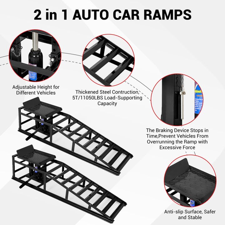 2PC 5Ton Hydraulic Car Ramps, Portable Vehicle Lift G3541