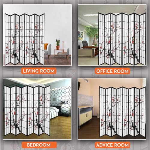 Legacy Decor 4-Panel Blossom Screen Portable Foldable Shoji Room Divider Black K541964
