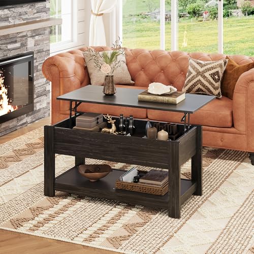 WLIVE Lift Top Coffee Table with Storage Shelf, Rustic Brown Z11463