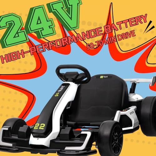 KerryYoo K61 Electric Drift Kart for Kids, 24V Ride On Toy with Adjustable Seat, Blue R5418