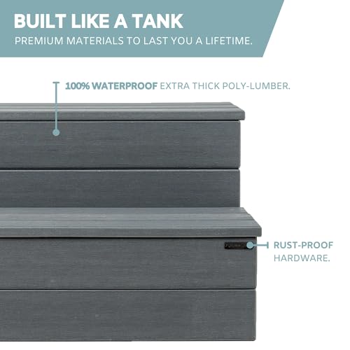 Hot Tub Steps - Wood-Looking Plastic, Waterproof, Gray Non-Slip P3707