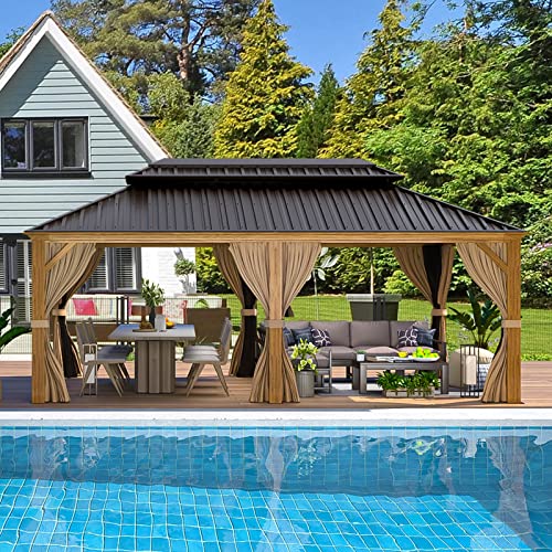 EROMMY 14'x20' Hardtop Gazebo Double Roof Galvanized Steel Outdoor Pavilion G3084