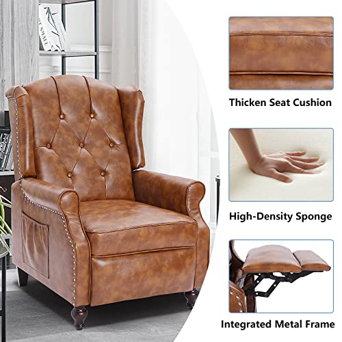 Wingback Recliner Chair with Massage and Heat, Tufted Fabric, Wooden Legs D91574
