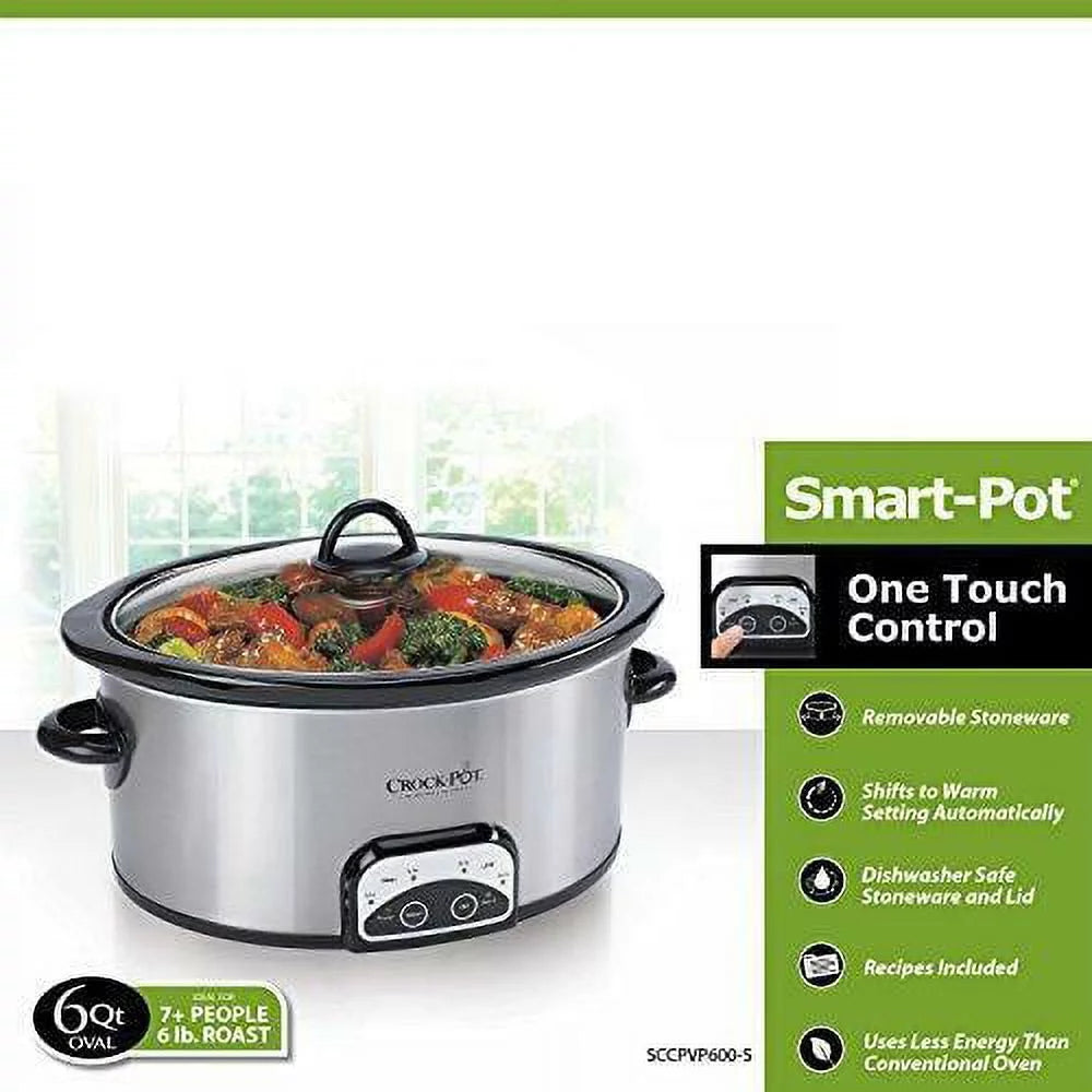 Crock-Pot Smart Pot 6 Quart Slow Cooker, Brushed Stainless Steel V9717