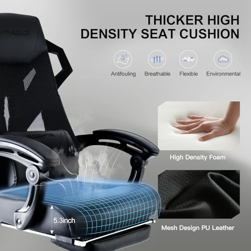 GTRACING Gaming Chair with Mesh Back, Footrest and Lumbar Support, White K3123