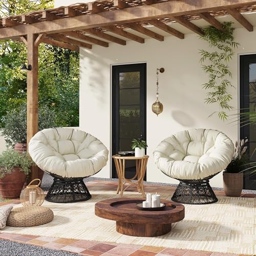 Yaheetech Indoor Papasan Chair with Tufted Cushion and Frame, Swivel Wicker, Black A8314
