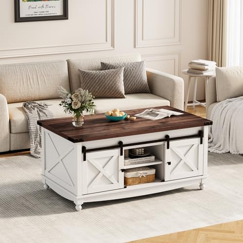 48" Farmhouse Lift Top Coffee Table with Storage, White E473872