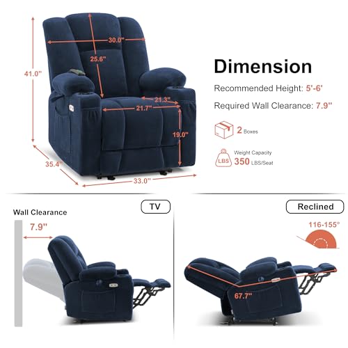 MCombo Zero Gravity Power Recliner Chair with Heat and Vibration Massage, USB & Type C Ports, Cup Holders, Fabric 8015 (Brown) Z599462