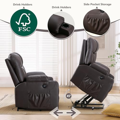 ANJ Large Power Lift Recliner Chair with Massage and Heat for Elderly, Camel Z8802