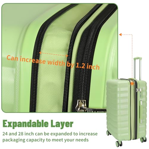 Lightweight 3-Piece Hardshell Luggage Set with Spinner Wheels & TSA Lock, Light Avocado Green B502471