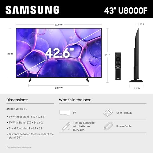 Samsung 43-Inch Crystal UHD U8000F 4K Smart TV (2025 Model) H556