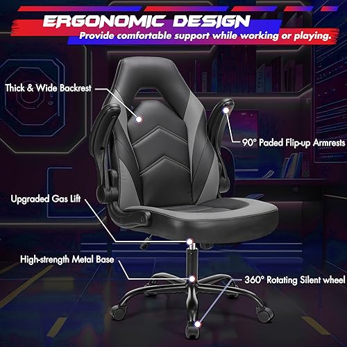 Sweetcrispy Ergonomic Gaming Desk Chair with Flip-up Armrest, Black Blue C253