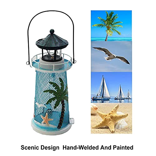 Solar Bird Feeder Lighthouse with Rotating LED Light, Blue G1024