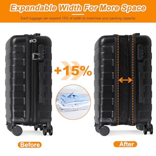 SUPER DEAL 21 Inch Carry On Luggage with Spinner Wheels, Expandable Hardside Suitcase, Black N556