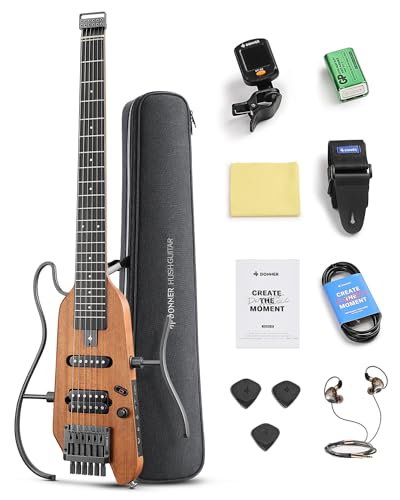 Donner HUSH-X Electric Guitar Kit - Featherlight Travel Guitar, Mahogany Solid Body, Metallic White A941