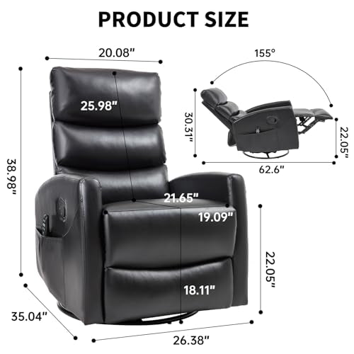 Massage Chair Recliner with Heat, Swivel Rocking, High Back Fabric Black V2333