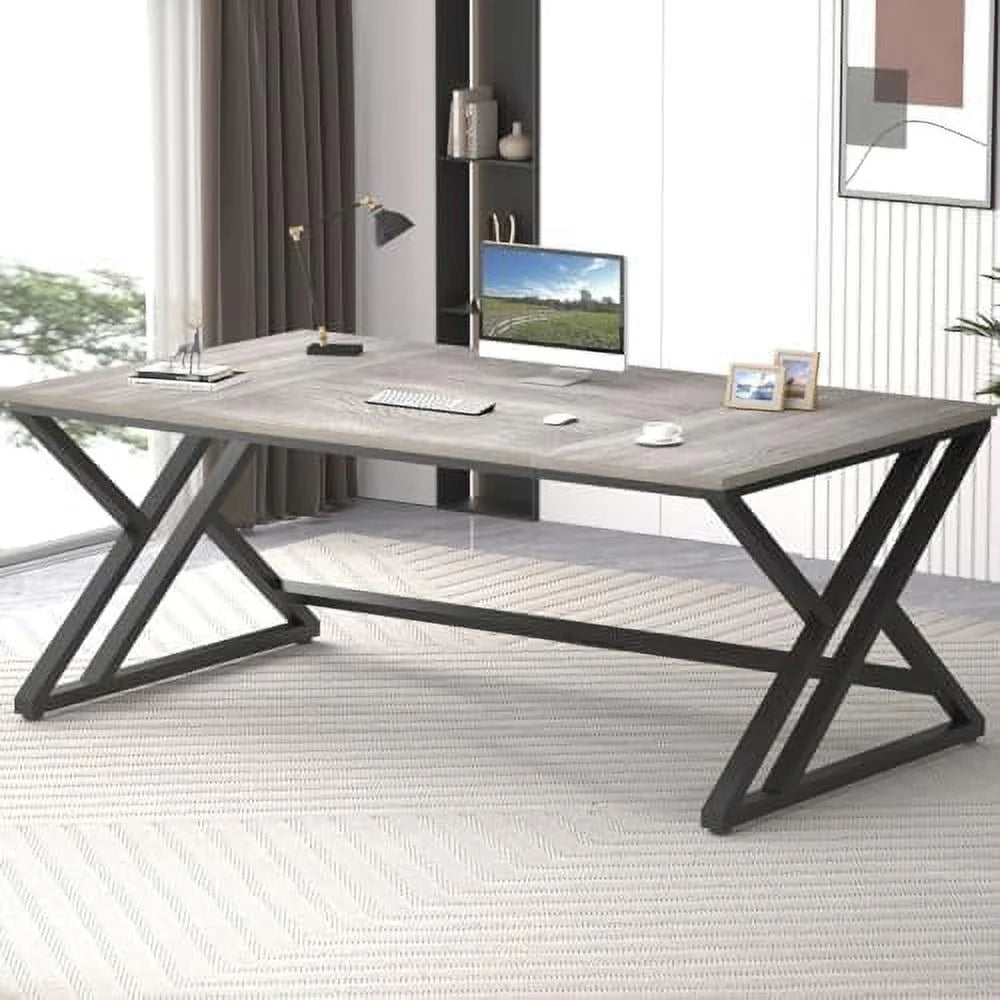 Rustic Large Computer Desk  Industrial Extra Long  Office Desk  Wood Pc Writing Work Study Computer Table Desk  Farmhouse Workstation Gaming Executive Desk for 2 Person  Rustic Oak  70 In