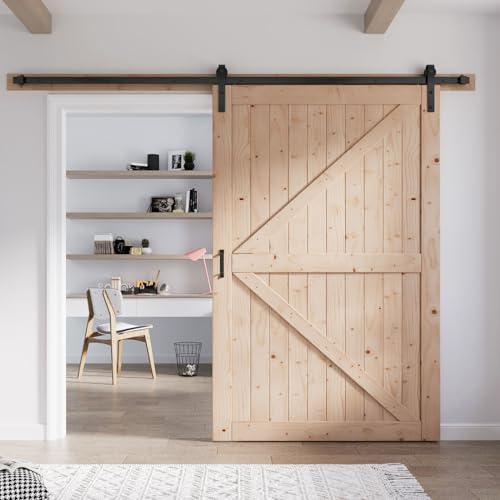 FREDBECK 48in x 80in Sliding Wood Barn Door with 8FT Hardware Kit V8036