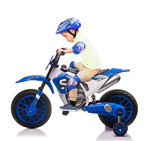 TOBBI Kids 12V Electric Ride-On Motorcycle Dirt Bike for Toddlers, Blue E552