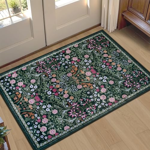 8x10 Floral Washable Area Rug for Living Room, Vintage Soft Non-Slip Carpet Z978379