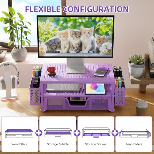 Simple Trending 2 Tier Metal Monitor Stand with Drawer and Pen Holder R17754