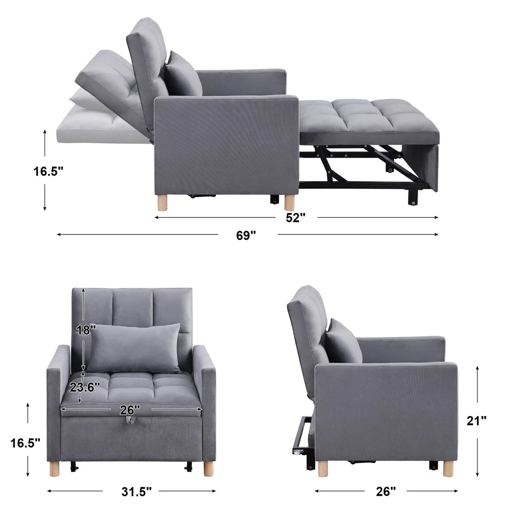 Holaki Convertible Sleeper Sofa Chair Bed with Pillow, Velvet, for Living Room M997
