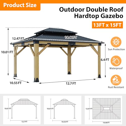 12'x12' Hardtop Gazebo with Galvanized Steel Roof, Aluminum Frame, Curtains & Netting X81832