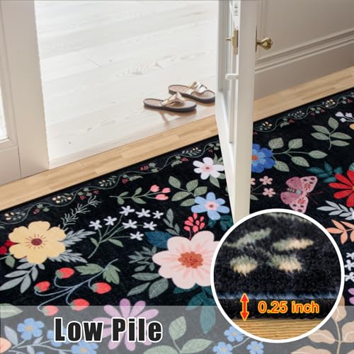 8x10 Floral Washable Area Rug for Living Room, Vintage Soft Non-Slip Carpet Z978379