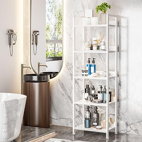 Furologee 5 Tier Bookshelf with Drawer, Industrial Tall Narrow Bookcase, Black T883828