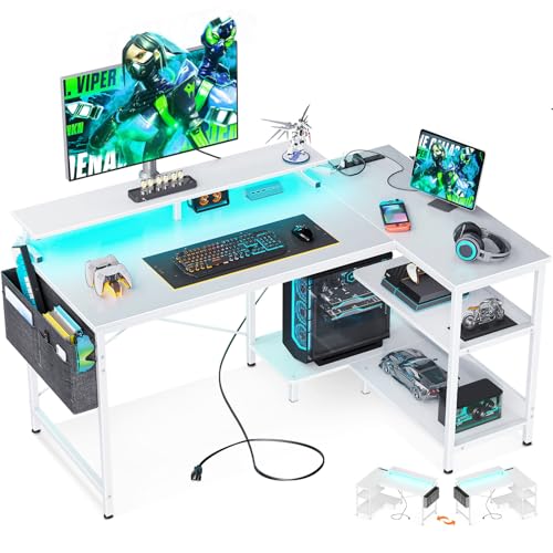 ODK 48 Inch L Shaped Gaming Desk with USB Charging Ports and LED Lights S136